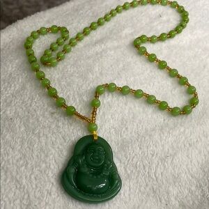 Fashion Jewelry Green and Gold Buddha Pendant Necklace